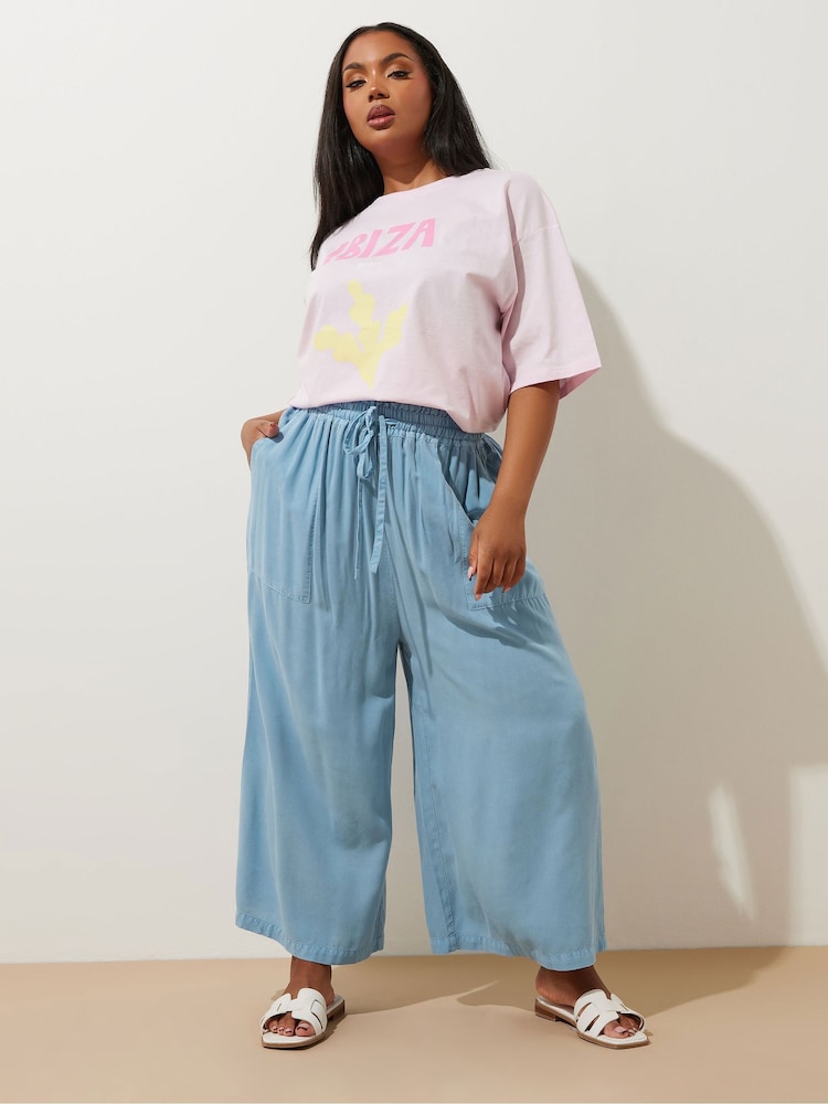 Yours Curve Blue Chambray Cullote Trousers - Image 5 of 5