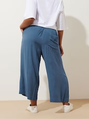 Yours Curve Blue Chambray Tie Waist Crop Trousers - Image 2 of 5