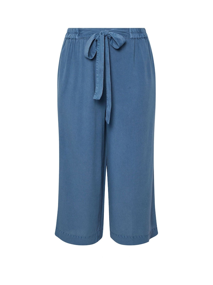 Yours Curve Blue Chambray Tie Waist Crop Trousers - Image 5 of 5