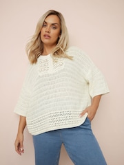 Yours Curve White Collared Short Sleeve Button Through Shirt - Image 2 of 3
