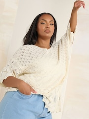 Yours Curve Natural Crochet Tunic Blouse - Image 3 of 5