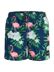 JACK & JONES JUNIOR  Tropical Fish Print Swim Shorts - Image 3 of 4