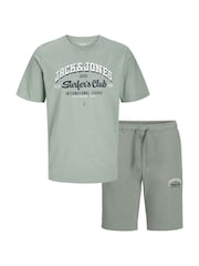 JACK & JONES JUNIOR Green Short Sleeve Logo Print 100% Cotton T-Shirt & Shorts Set - Image 1 of 3