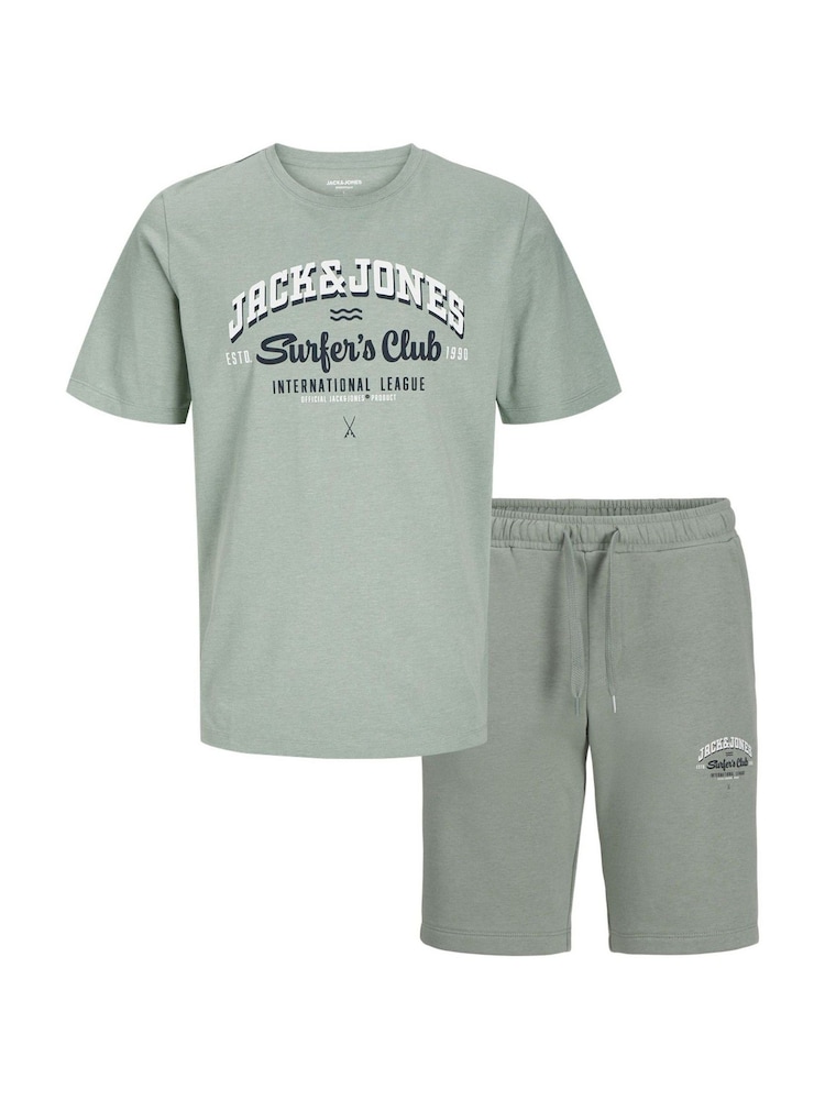 JACK & JONES JUNIOR Green Short Sleeve Logo Print 100% Cotton T-Shirt & Shorts Set - Image 1 of 3