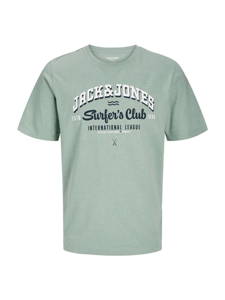 JACK & JONES JUNIOR Green Short Sleeve Logo Print 100% Cotton T-Shirt & Shorts Set - Image 2 of 3