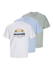 JACK & JONES Junior Blue 100% Cotton Palm Print Short Sleeve T-Shirt - Image 1 of 4