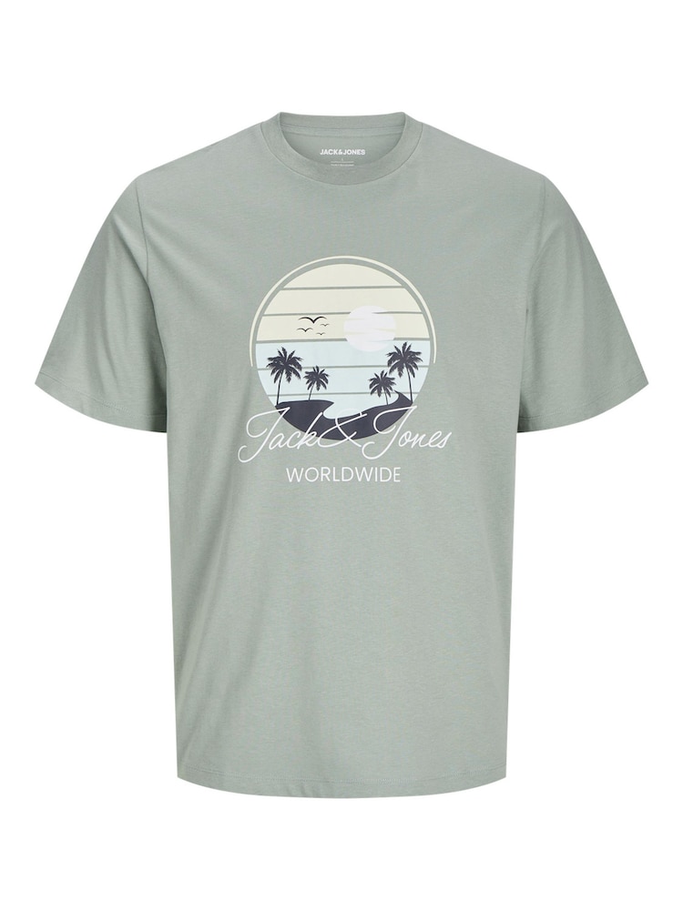 JACK & JONES Junior Blue 100% Cotton Palm Print Short Sleeve T-Shirt - Image 3 of 4