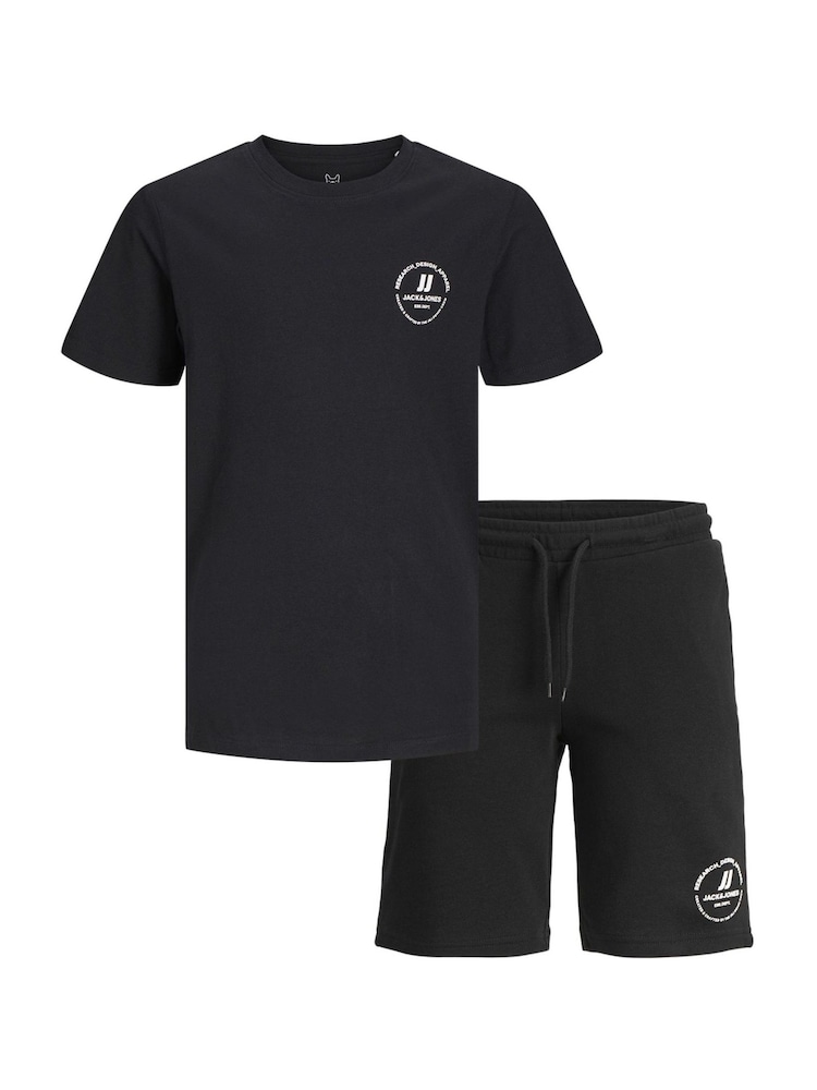 JACK & JONES JUNIOR Short Sleeve Black 100% Cotton T-Shirt & Shorts Set - Image 1 of 3