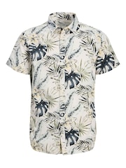 JACK & JONES Junior Cream Tropical Print Short Sleeve Shirt - Image 1 of 1