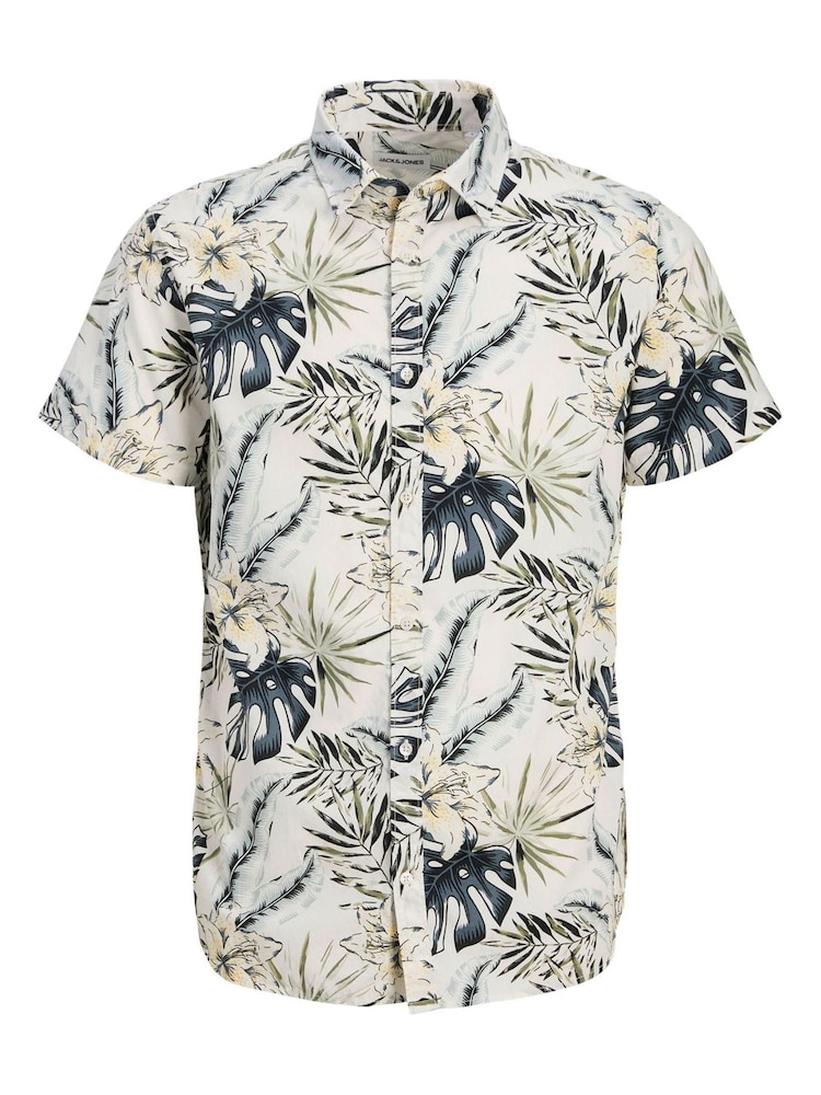 JACK & JONES Junior Cream Tropical Print Short Sleeve Shirt - Image 1 of 1