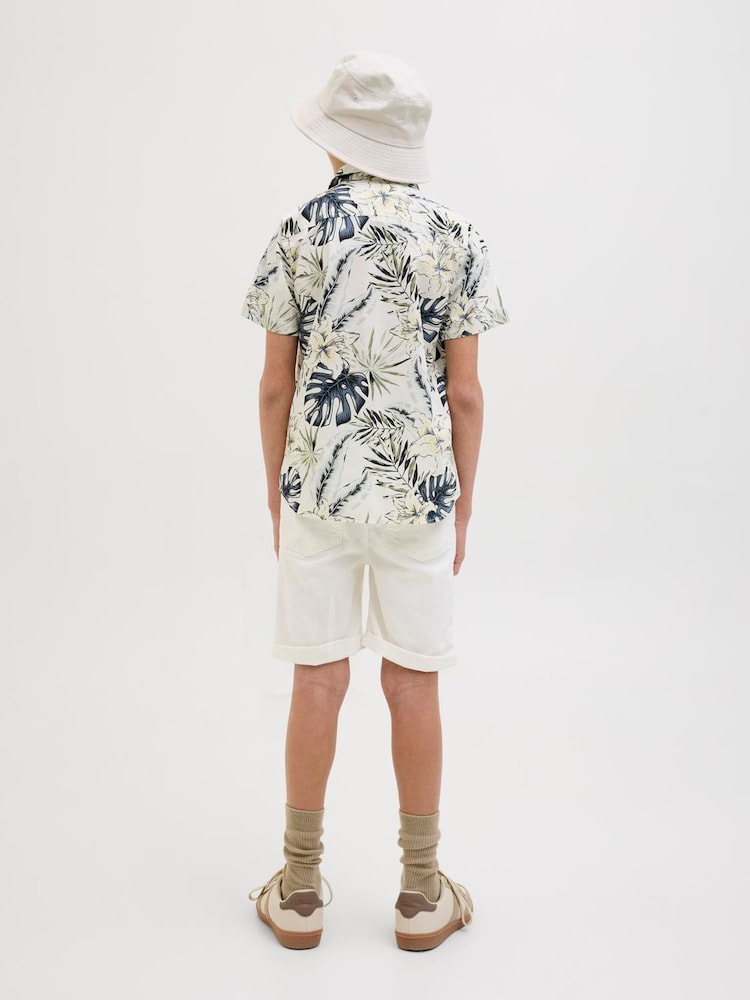 JACK & JONES Junior Cream Tropical Print Short Sleeve Shirt - Image 2 of 4 JACK & JONES Junior Cream Tropical Print Short Sleeve Shirt - Image 2 of 4