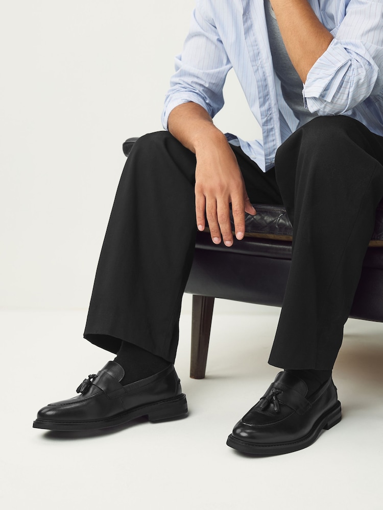 Black Leather Tassel Loafers - Image 1 of 6