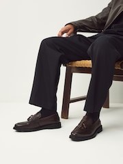 Brown Leather Tassel Loafers - Image 3 of 8