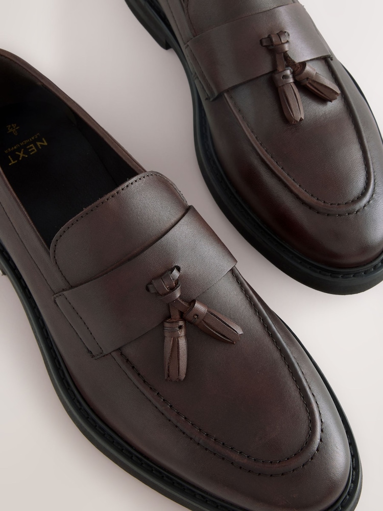 Brown Leather Tassel Loafers - Image 8 of 8