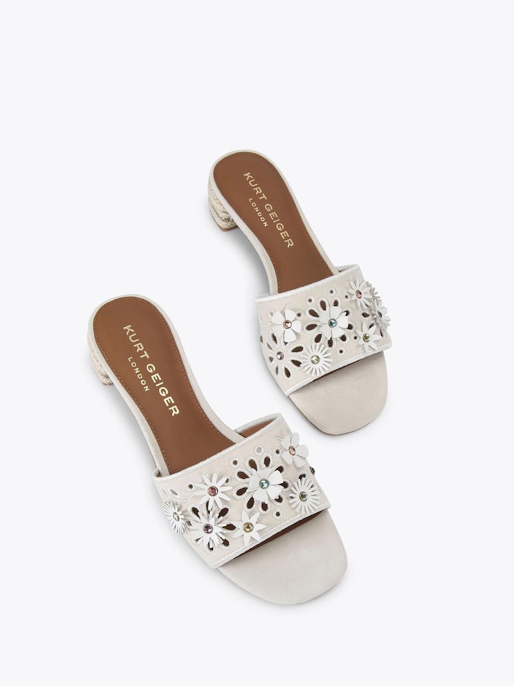 Kurt Geiger London Cream Flower Low Sandals - Image 2 of 4