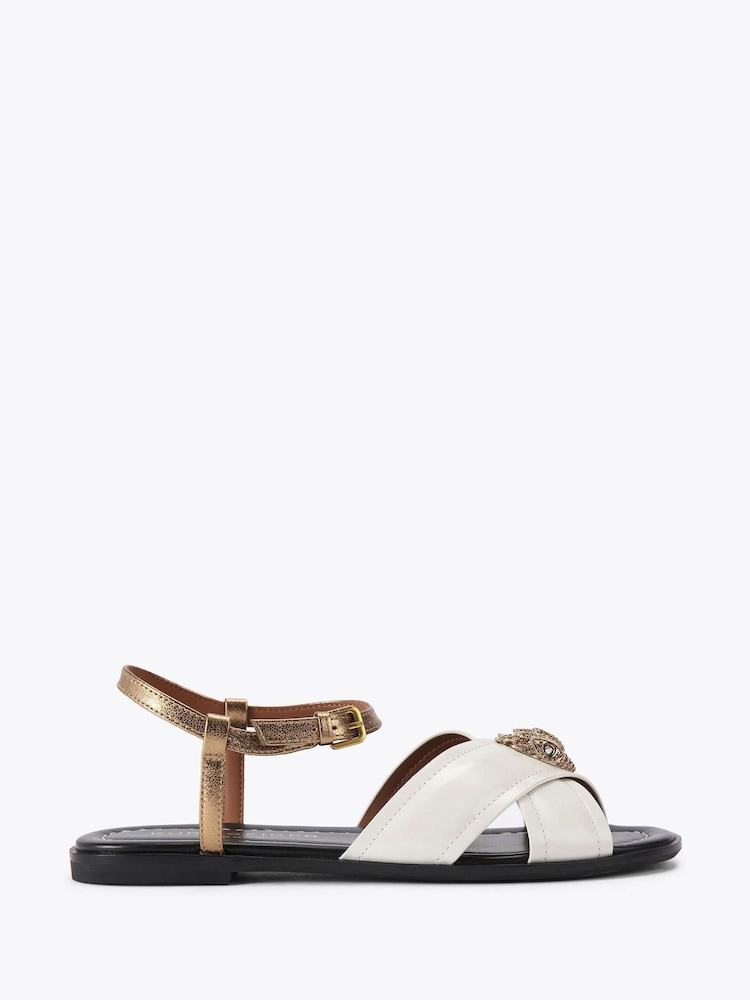 Kurt Geiger London Cream Orson Cross Flat Sandals - Image 1 of 4