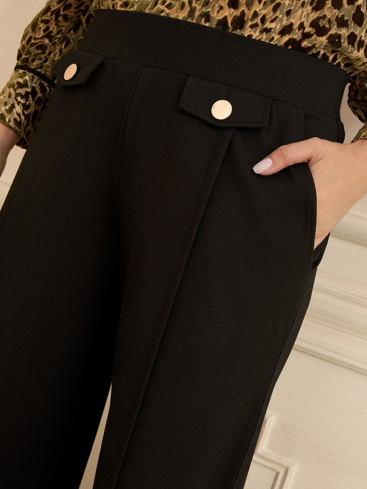 Love & Roses Black Petite Ponte Wide Leg Trousers - Image 2 of 4