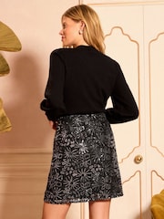Love & Roses Black Silver Sequin Lace Mini Skirt - Image 4 of 4