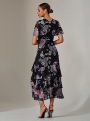 Jolie Moi Black Mesh Print Frill Hem Midaxi Dress - Image 4 of 5