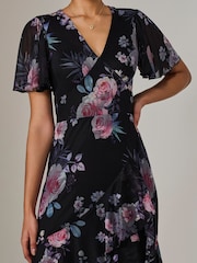 Jolie Moi Black Mesh Print Frill Hem Midaxi Dress - Image 5 of 5