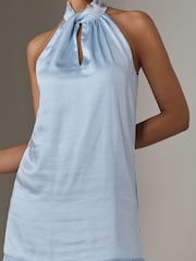 Jolie Moi Blue Satin Halterneck Mini Dress - Image 5 of 6