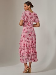 Jolie Moi Pink Mesh Print Frill Hem Midaxi Dress - Image 5 of 6
