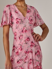 Jolie Moi Pink Mesh Print Frill Hem Midaxi Dress - Image 6 of 6