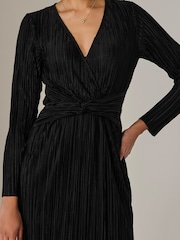 Jolie Moi Black Plisse Long Sleeve Midi Dress - Image 3 of 6