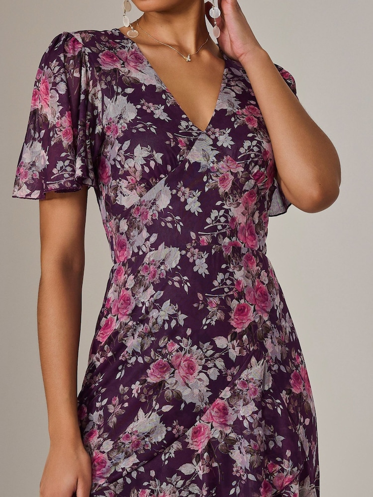 Jolie Moi Purple Mesh Print Frill Hem Midaxi Dress - Image 6 of 6