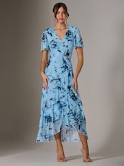 Jolie Moi Blue Mesh Print Frill Hem Midaxi Dress - Image 4 of 6