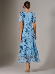 Jolie Moi Blue Mesh Print Frill Hem Midaxi Dress - Image 6 of 6