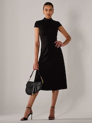 Jolie Moi Black Ponte Cap Sleeve Midi Dress - Image 1 of 6