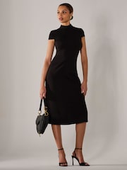 Jolie Moi Black Ponte Cap Sleeve Midi Dress - Image 4 of 6