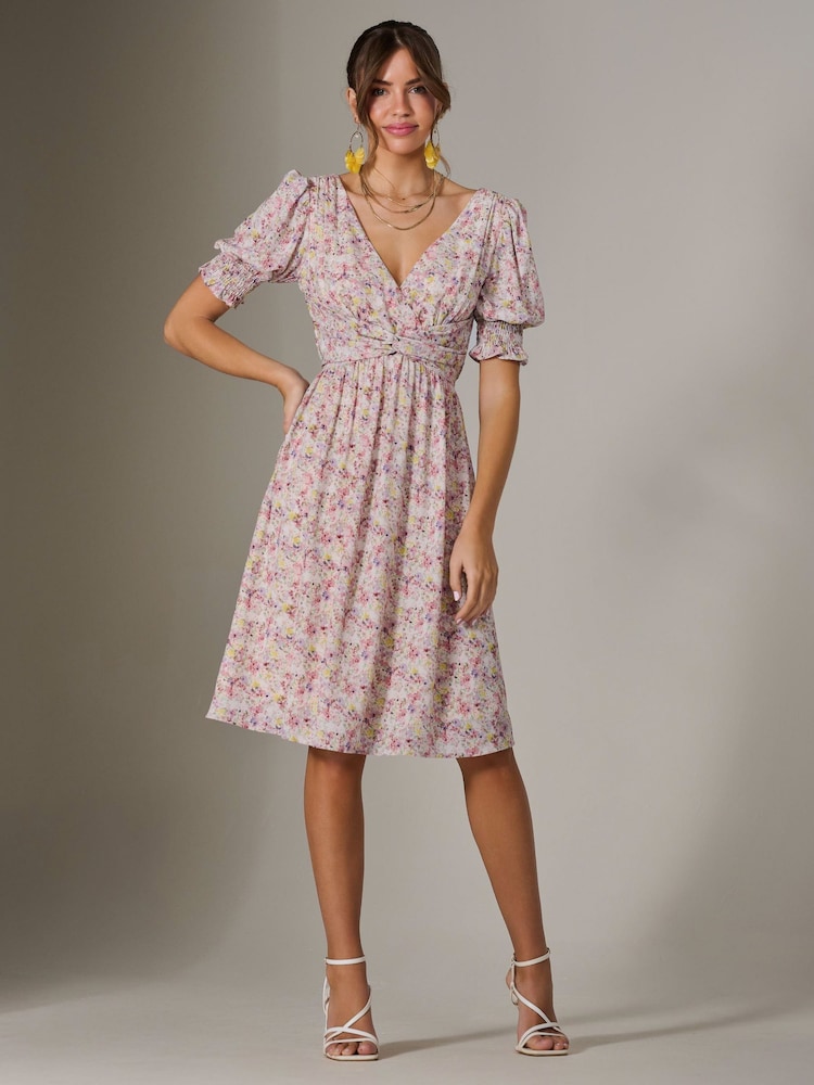 Jolie Moi Pink Puff Sleeve Midi Dress - Image 2 of 6 Jolie Moi Pink Puff Sleeve Midi Dress - Image 2 of 6