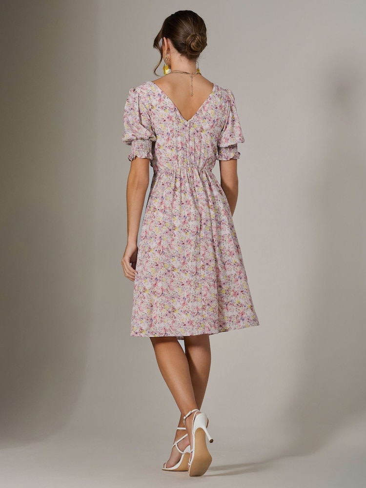 Jolie Moi Pink Puff Sleeve Midi Dress - Image 6 of 6 Jolie Moi Pink Puff Sleeve Midi Dress - Image 6 of 6