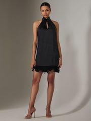 Jolie Moi Black Satin Halterneck Mini Dress - Image 1 of 6