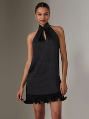 Jolie Moi Black Satin Halterneck Mini Dress - Image 4 of 6