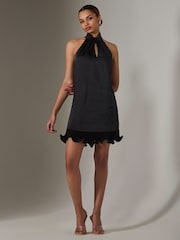 Jolie Moi Black Satin Halterneck Mini Dress - Image 6 of 6
