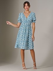 Jolie Moi Blue Puff Sleeve Midi Dress - Image 2 of 6