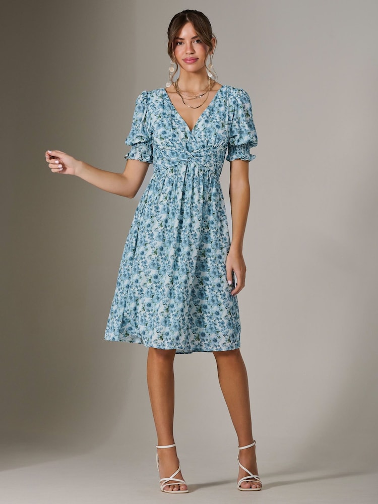 Jolie Moi Blue Puff Sleeve Midi Dress - Image 2 of 6
