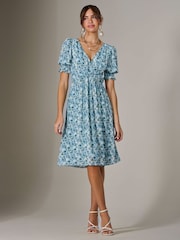 Jolie Moi Blue Puff Sleeve Midi Dress - Image 3 of 6