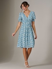 Jolie Moi Blue Puff Sleeve Midi Dress - Image 4 of 6