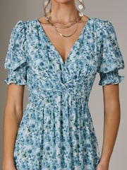 Jolie Moi Blue Puff Sleeve Midi Dress - Image 5 of 6