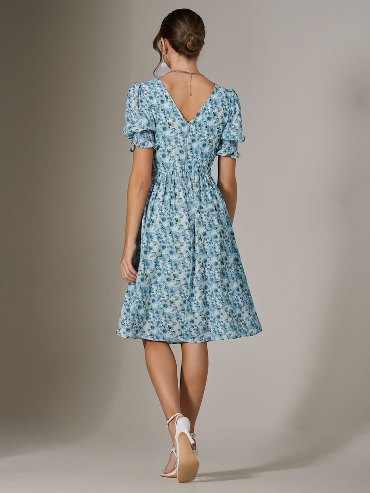 Jolie Moi Blue Puff Sleeve Midi Dress - Image 6 of 6