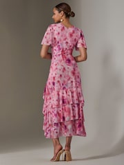 Jolie Moi Pink Mesh Print Frill Hem Midaxi Dress - Image 6 of 6