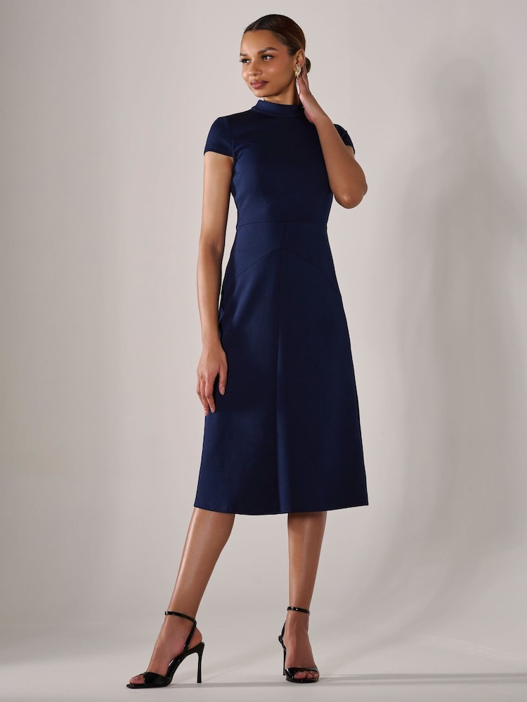 Jolie Moi Blue Ponte Cap Sleeve Midi Dress - Image 3 of 6