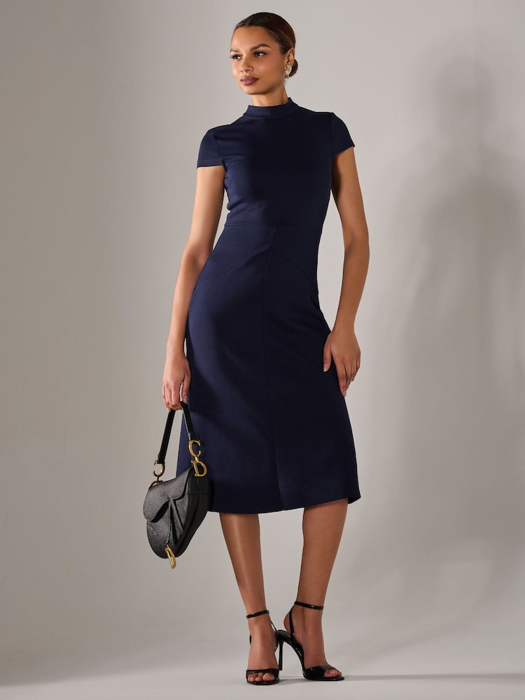 Jolie Moi Blue Ponte Cap Sleeve Midi Dress - Image 4 of 6