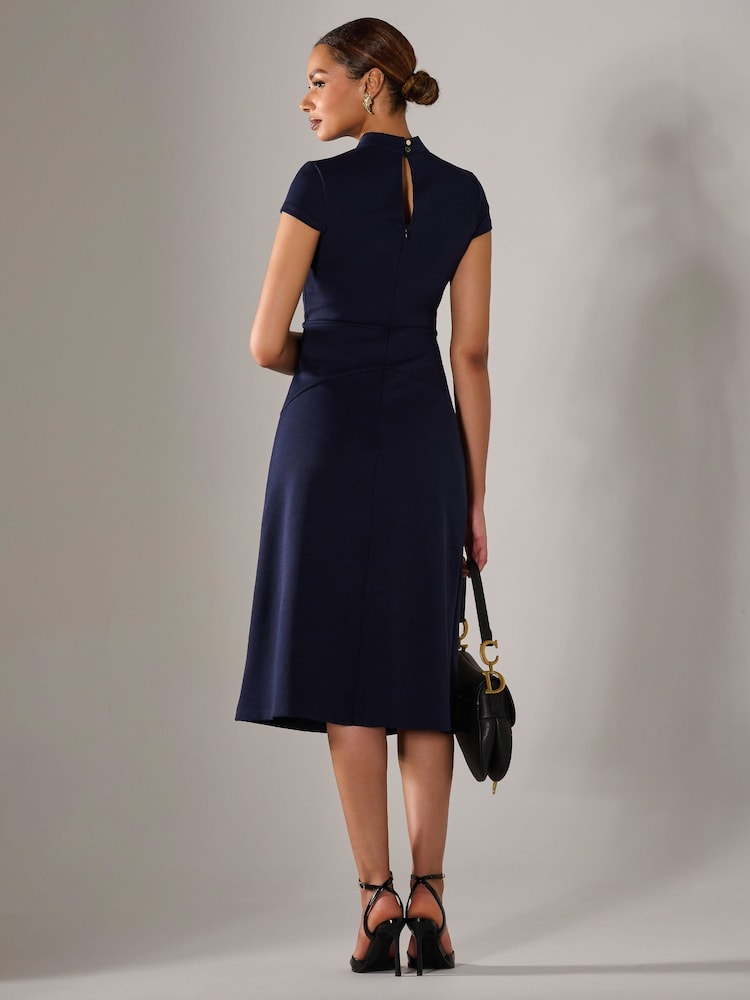 Jolie Moi Blue Ponte Cap Sleeve Midi Dress - Image 5 of 6