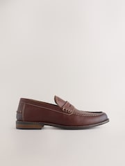 Tan Brown Contrast Stitch Penny Loafers - Image 2 of 6