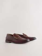 Tan Brown Contrast Stitch Penny Loafers - Image 3 of 6